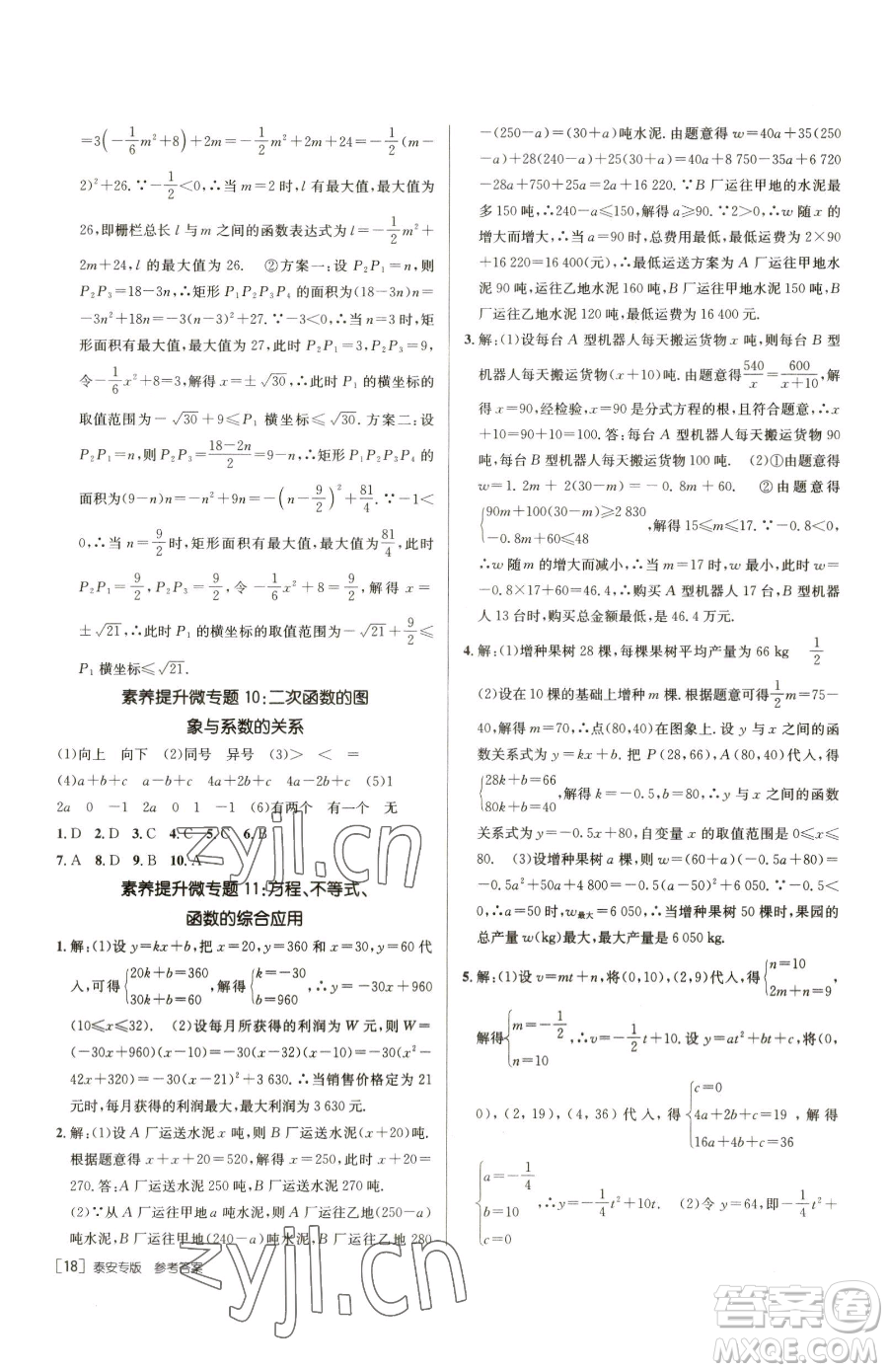 新疆青少年出版社2023升學(xué)錦囊九年級(jí)全一冊(cè)數(shù)學(xué)泰安專版參考答案