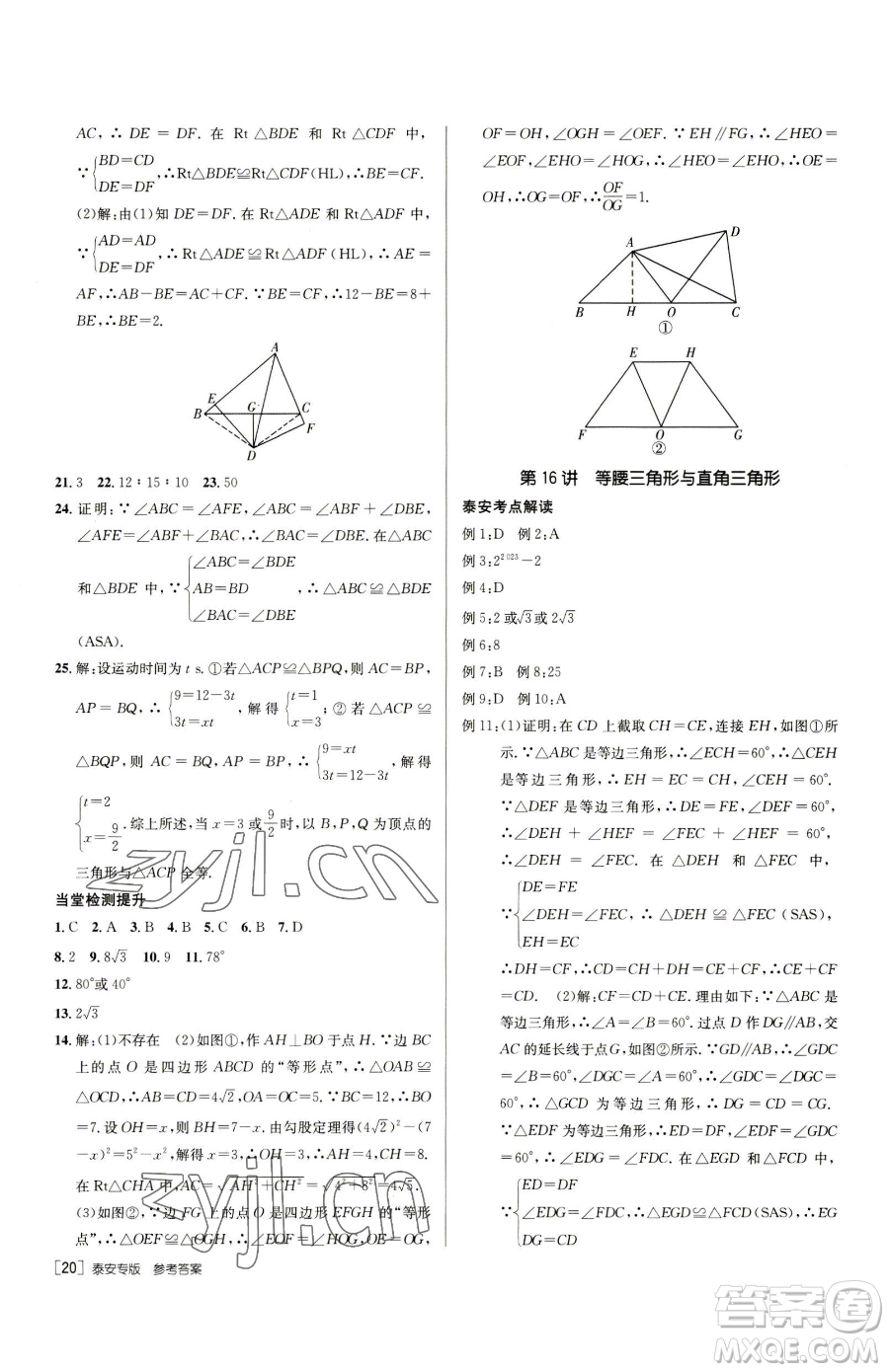 新疆青少年出版社2023升學(xué)錦囊九年級(jí)全一冊(cè)數(shù)學(xué)泰安專版參考答案