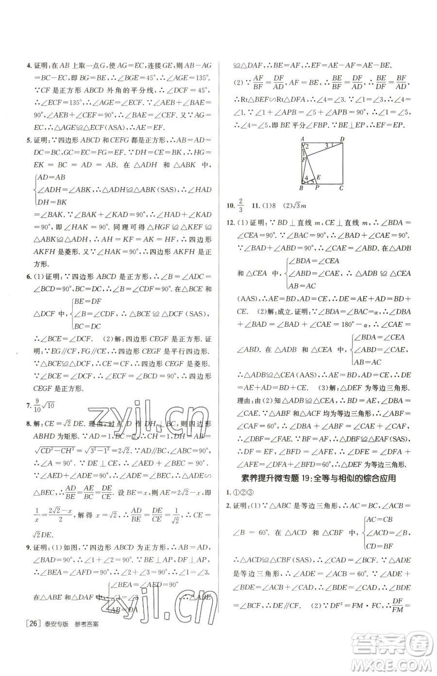 新疆青少年出版社2023升學(xué)錦囊九年級(jí)全一冊(cè)數(shù)學(xué)泰安專版參考答案