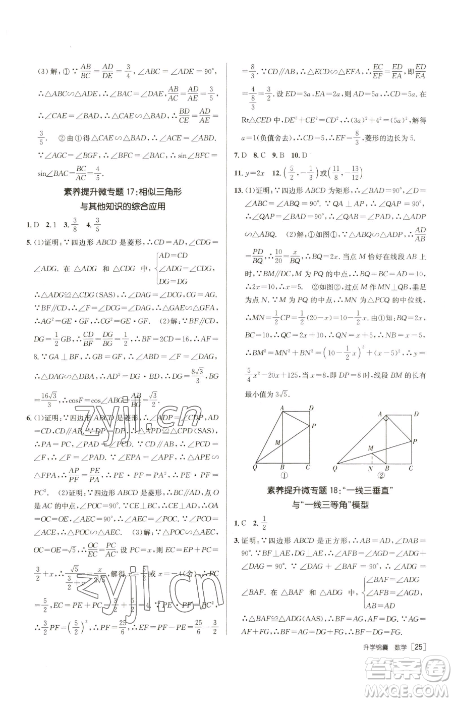 新疆青少年出版社2023升學(xué)錦囊九年級(jí)全一冊(cè)數(shù)學(xué)泰安專版參考答案