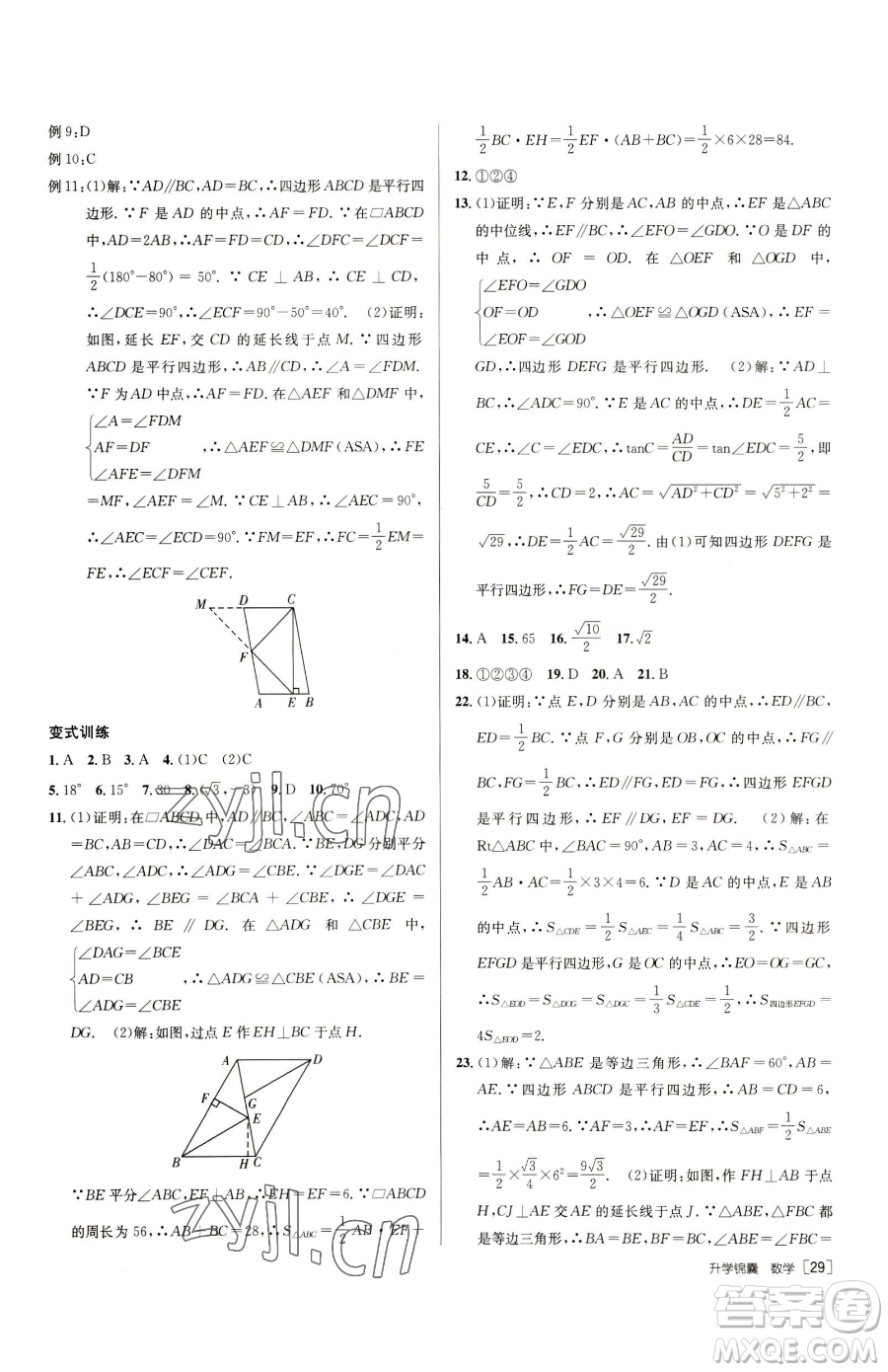 新疆青少年出版社2023升學(xué)錦囊九年級(jí)全一冊(cè)數(shù)學(xué)泰安專版參考答案