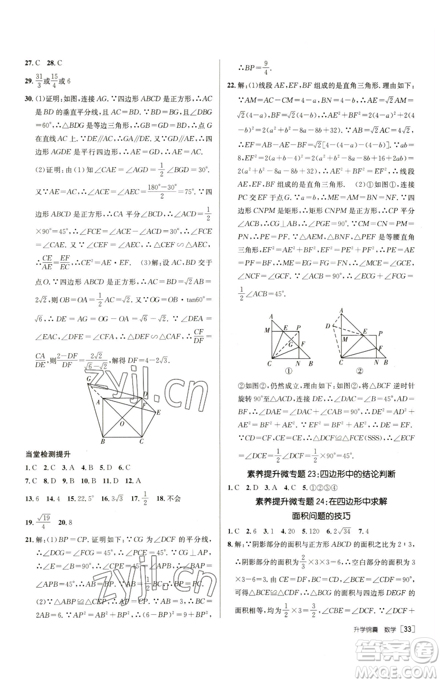 新疆青少年出版社2023升學(xué)錦囊九年級(jí)全一冊(cè)數(shù)學(xué)泰安專版參考答案