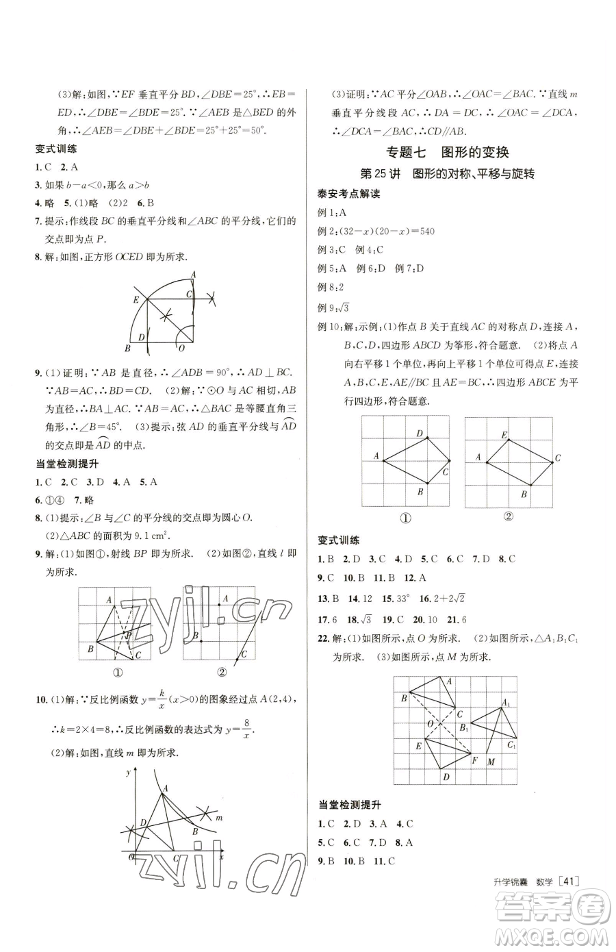 新疆青少年出版社2023升學(xué)錦囊九年級(jí)全一冊(cè)數(shù)學(xué)泰安專版參考答案