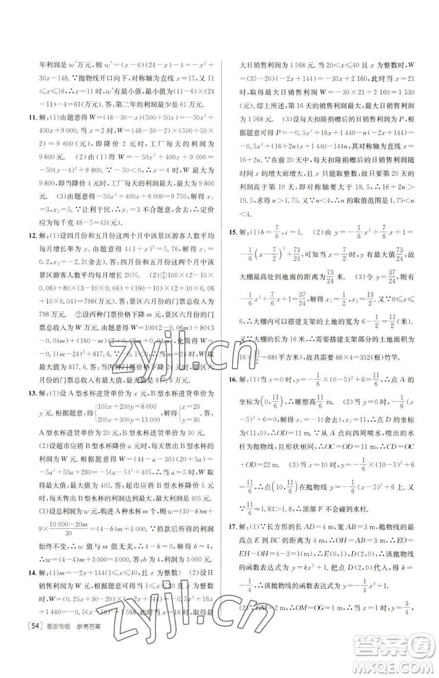 新疆青少年出版社2023升學(xué)錦囊九年級(jí)全一冊(cè)數(shù)學(xué)泰安專版參考答案