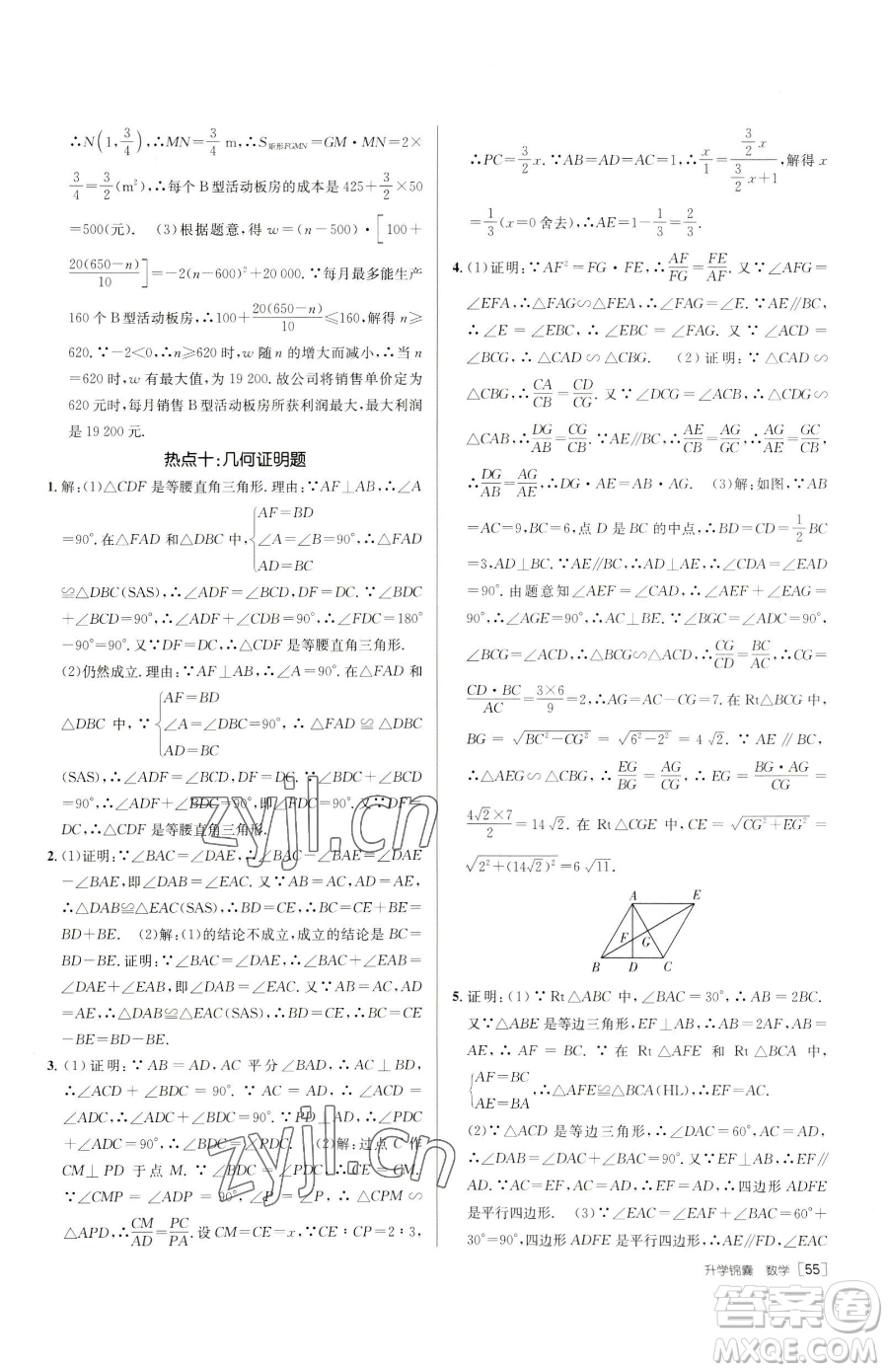 新疆青少年出版社2023升學(xué)錦囊九年級(jí)全一冊(cè)數(shù)學(xué)泰安專版參考答案