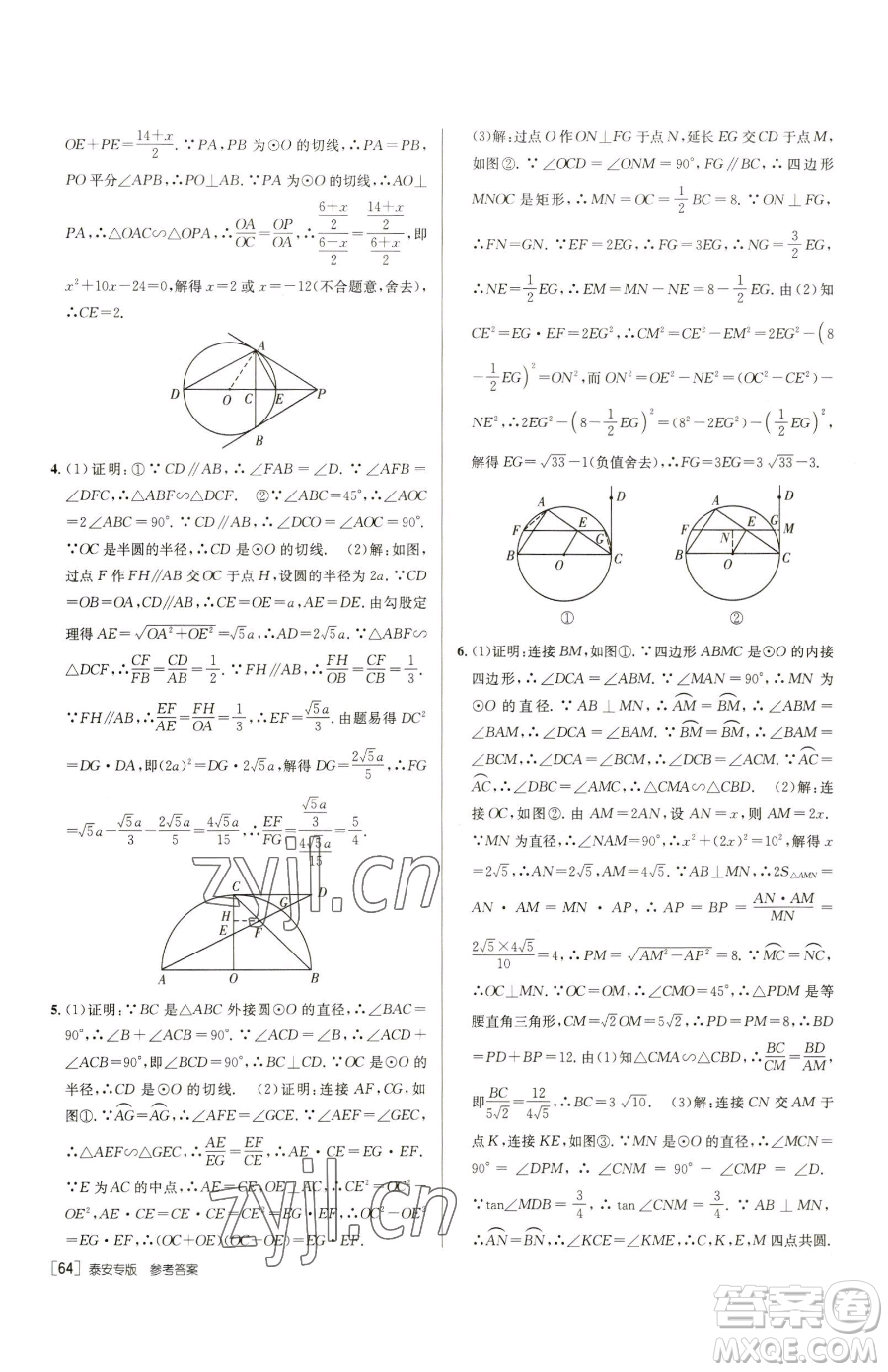 新疆青少年出版社2023升學(xué)錦囊九年級(jí)全一冊(cè)數(shù)學(xué)泰安專版參考答案