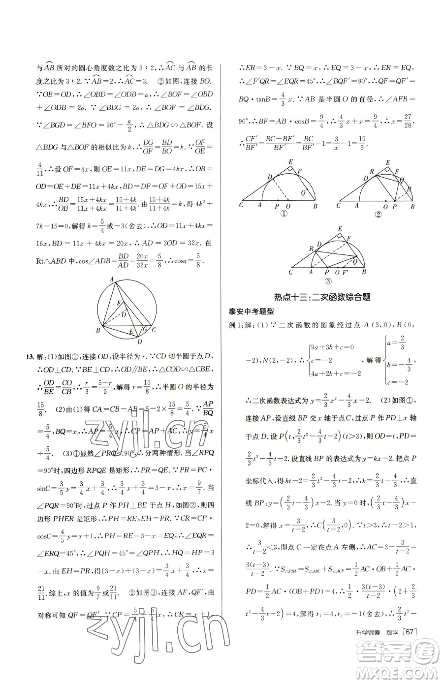 新疆青少年出版社2023升學(xué)錦囊九年級(jí)全一冊(cè)數(shù)學(xué)泰安專版參考答案