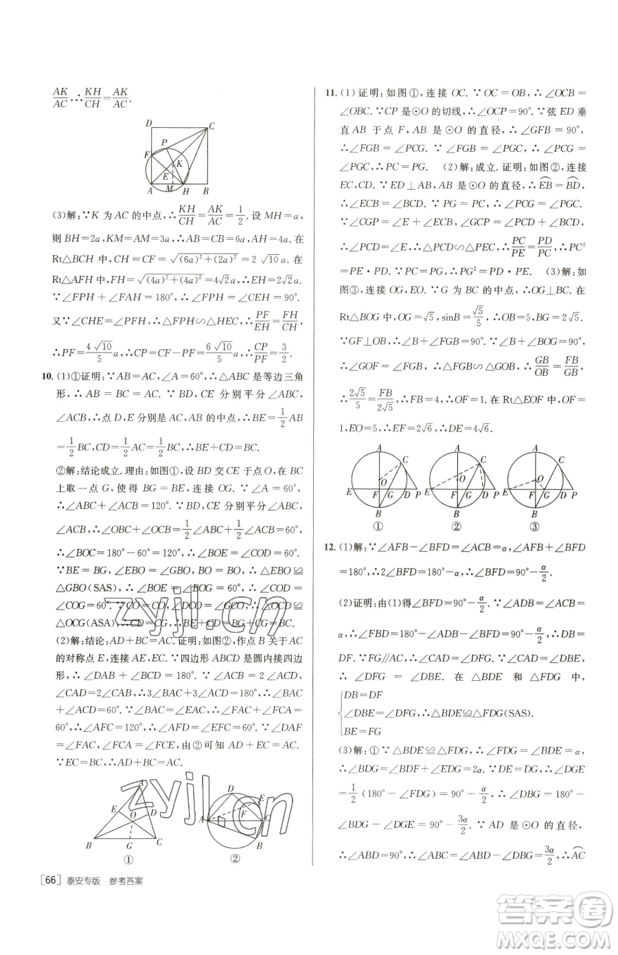 新疆青少年出版社2023升學(xué)錦囊九年級(jí)全一冊(cè)數(shù)學(xué)泰安專版參考答案