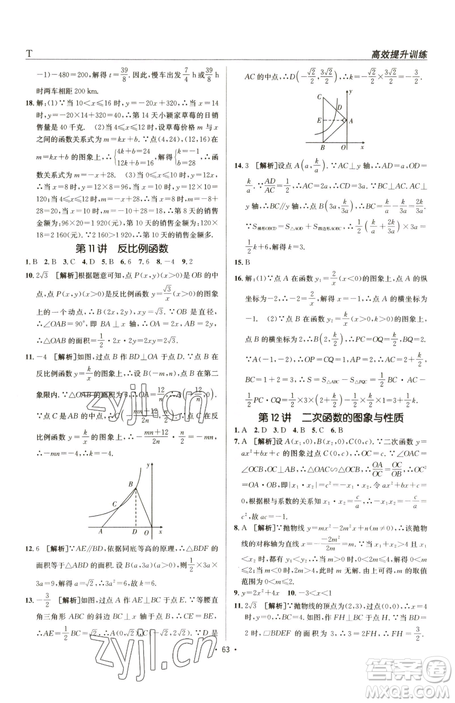 新疆青少年出版社2023升學(xué)錦囊九年級(jí)全一冊(cè)數(shù)學(xué)泰安專版參考答案
