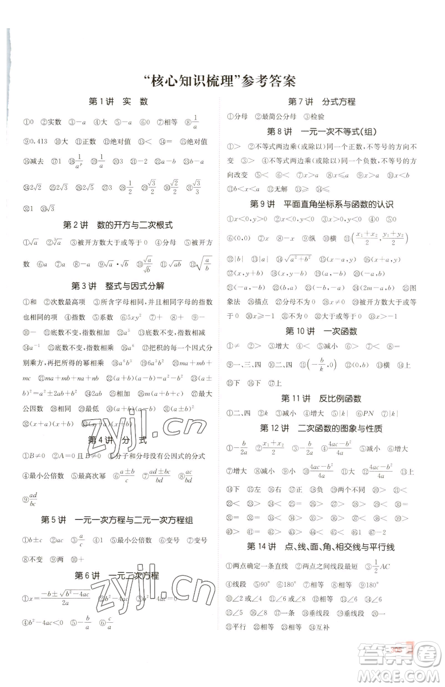 新疆青少年出版社2023升學(xué)錦囊九年級(jí)全一冊(cè)數(shù)學(xué)泰安專版參考答案