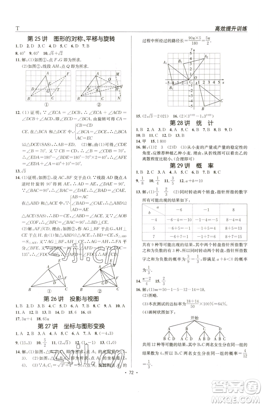 新疆青少年出版社2023升學(xué)錦囊九年級(jí)全一冊(cè)數(shù)學(xué)泰安專版參考答案