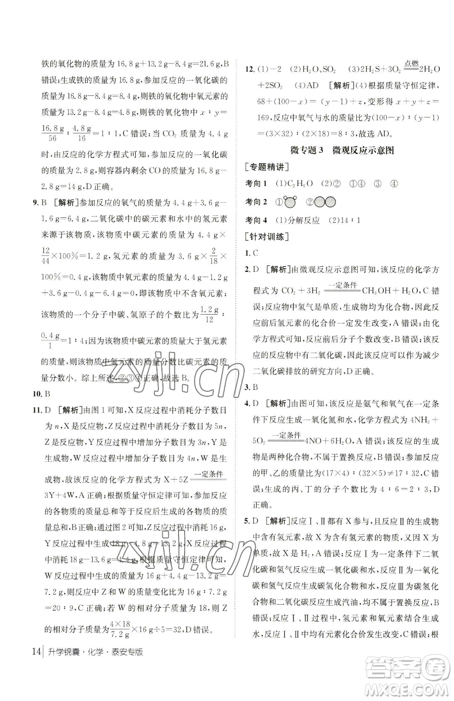 新疆青少年出版社2023升學錦囊九年級全一冊化學泰安專版參考答案