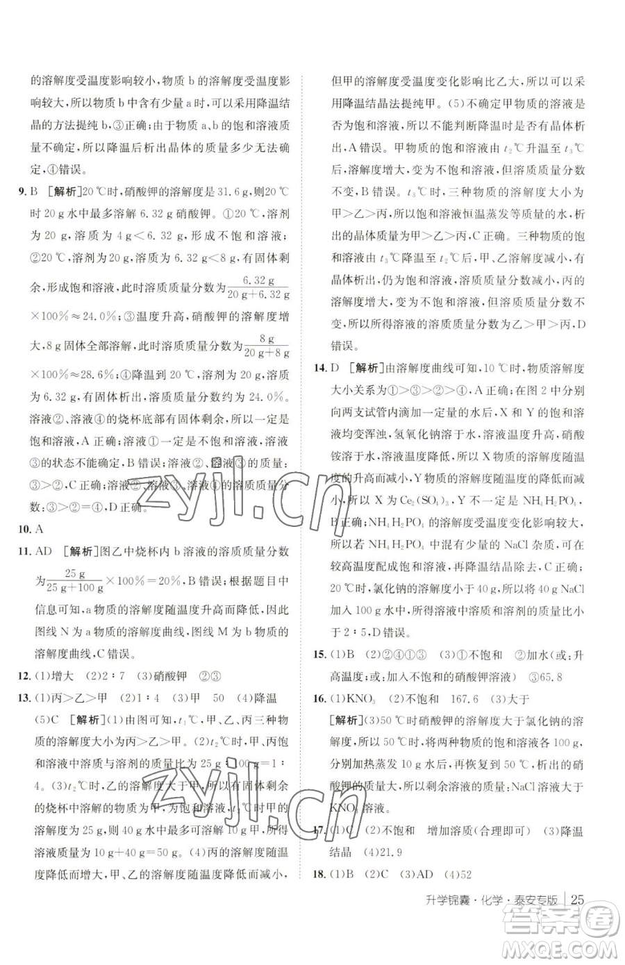新疆青少年出版社2023升學錦囊九年級全一冊化學泰安專版參考答案