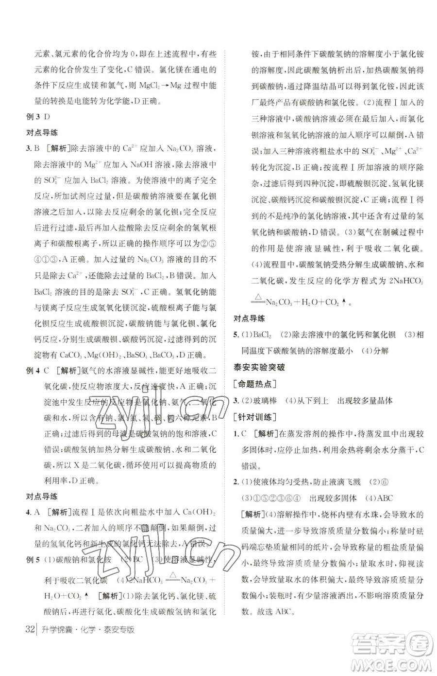 新疆青少年出版社2023升學錦囊九年級全一冊化學泰安專版參考答案