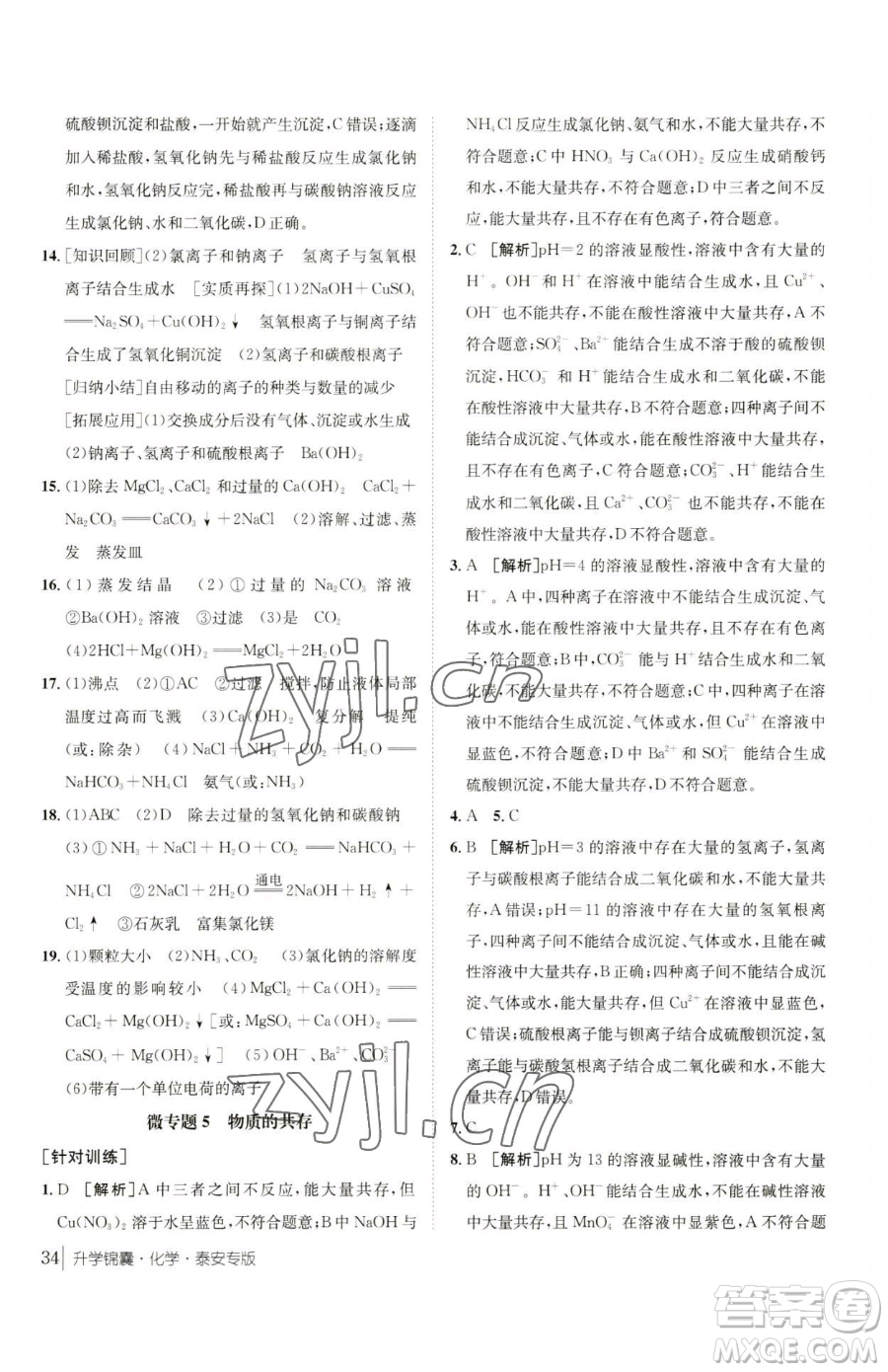 新疆青少年出版社2023升學錦囊九年級全一冊化學泰安專版參考答案