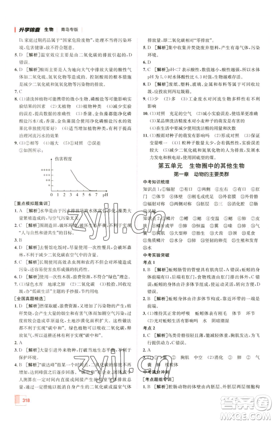 新疆青少年出版社2023升學(xué)錦囊九年級(jí)全一冊(cè)生物青島專版參考答案