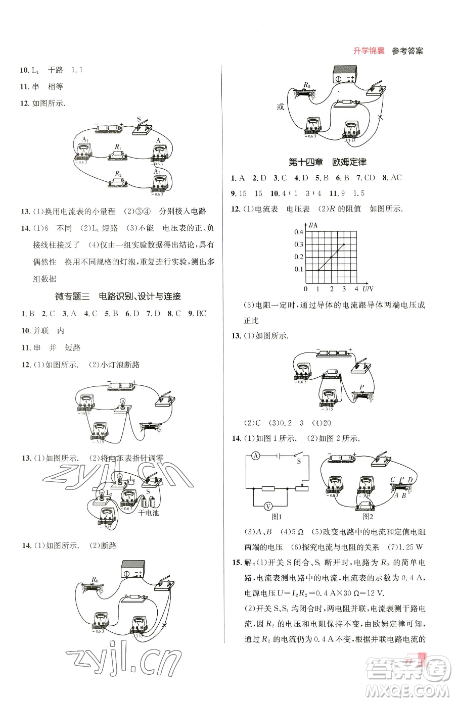 新疆青少年出版社2023升學(xué)錦囊九年級(jí)全一冊(cè)物理青島專版參考答案