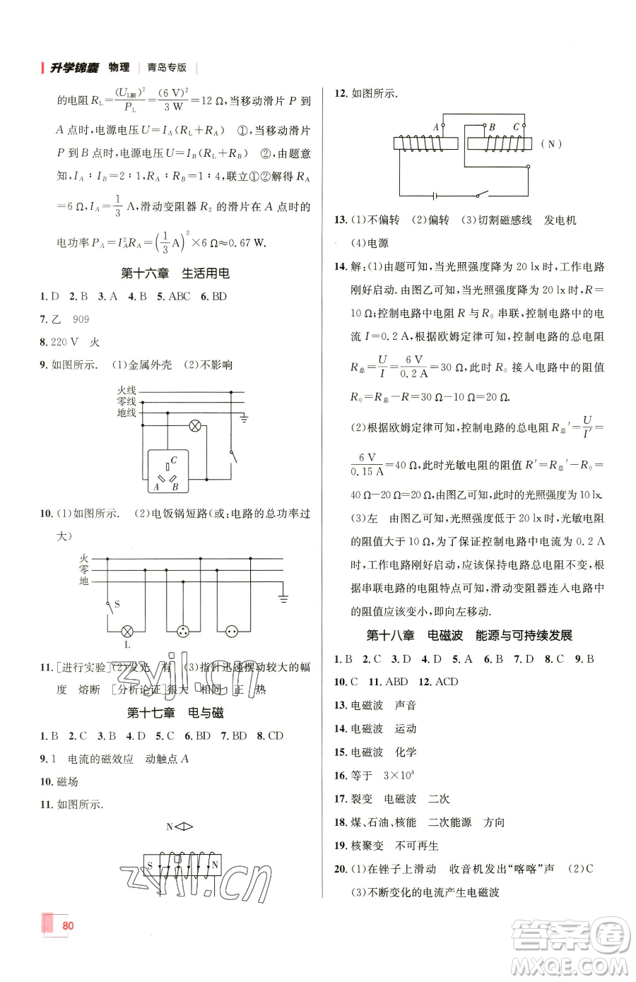 新疆青少年出版社2023升學(xué)錦囊九年級(jí)全一冊(cè)物理青島專版參考答案
