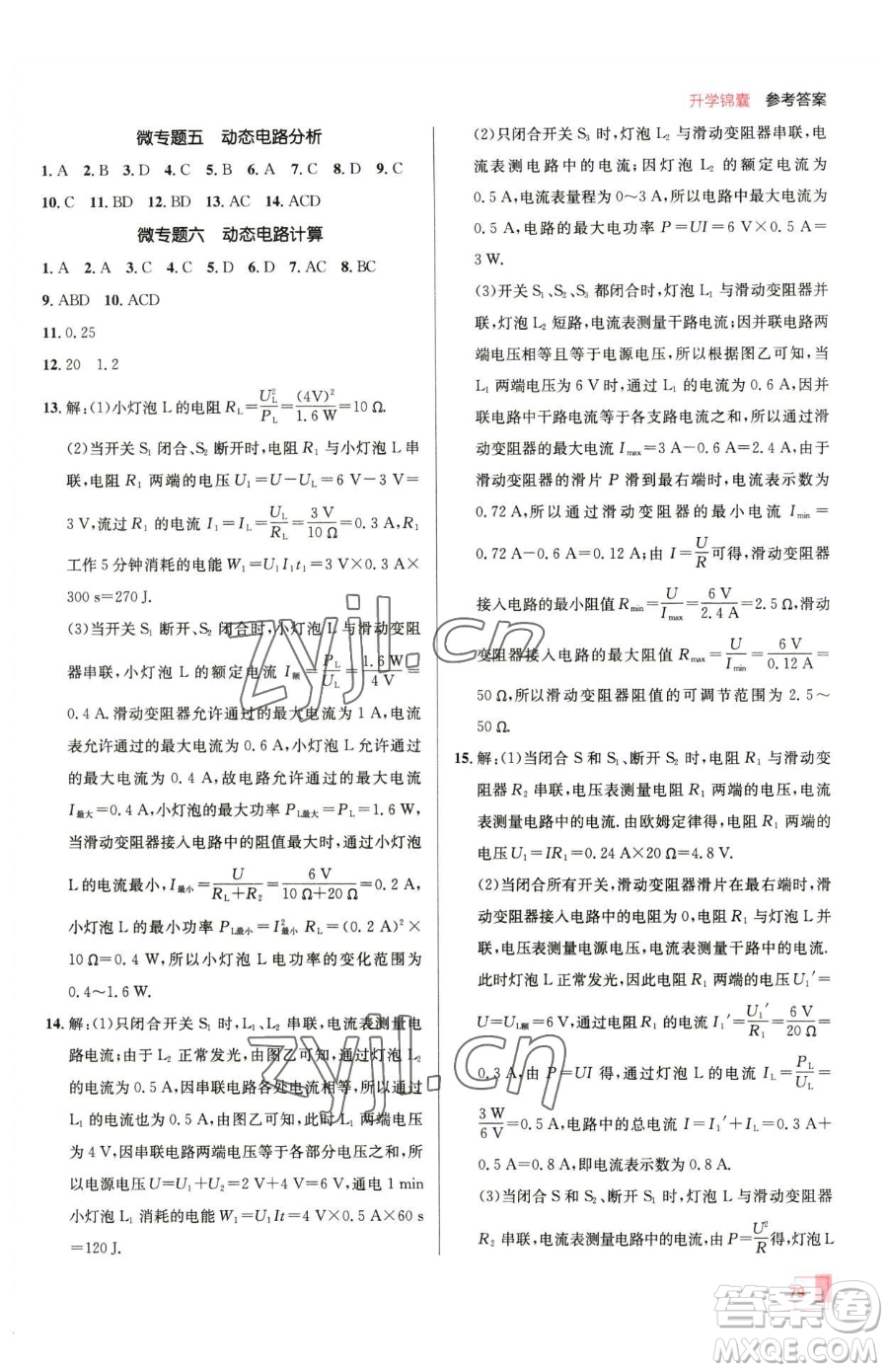 新疆青少年出版社2023升學(xué)錦囊九年級(jí)全一冊(cè)物理青島專版參考答案