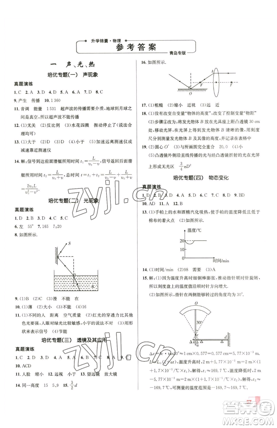 新疆青少年出版社2023升學(xué)錦囊九年級(jí)全一冊(cè)物理青島專版參考答案