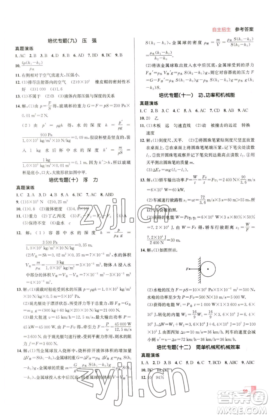 新疆青少年出版社2023升學(xué)錦囊九年級(jí)全一冊(cè)物理青島專版參考答案