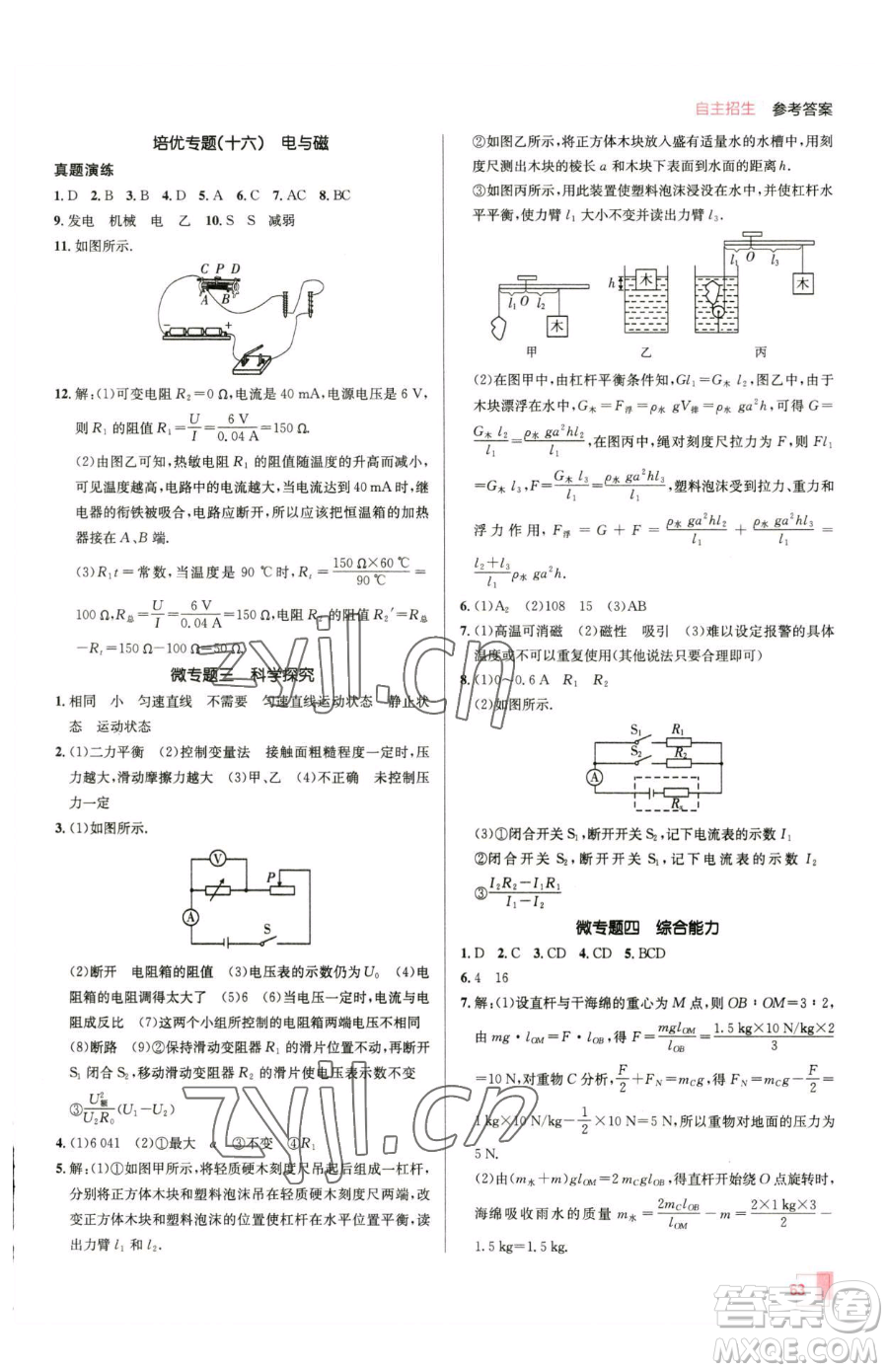 新疆青少年出版社2023升學(xué)錦囊九年級(jí)全一冊(cè)物理青島專版參考答案