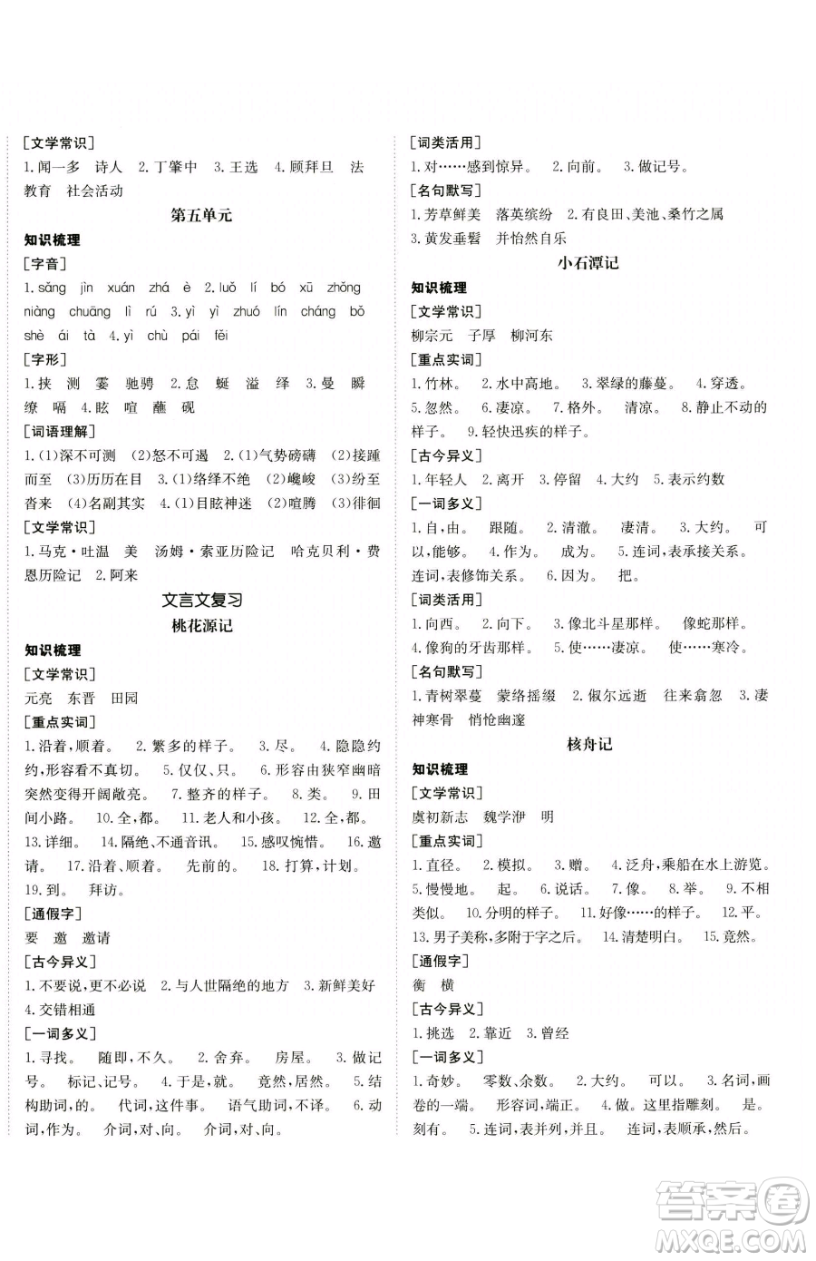 新疆青少年出版社2023升學(xué)錦囊九年級(jí)全一冊(cè)語文青島專版參考答案