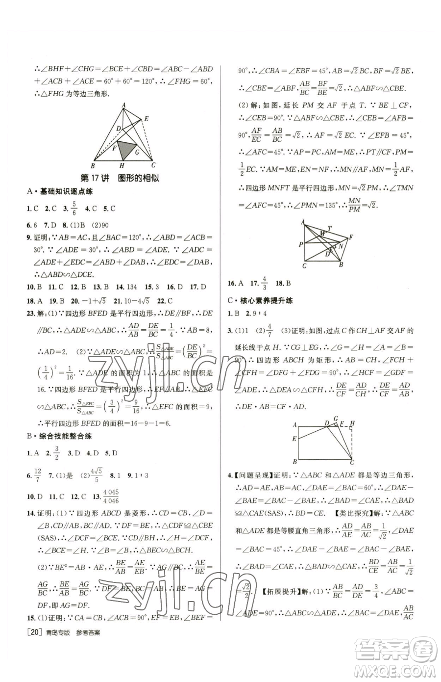 新疆青少年出版社2023升學(xué)錦囊九年級全一冊數(shù)學(xué)青島專版參考答案