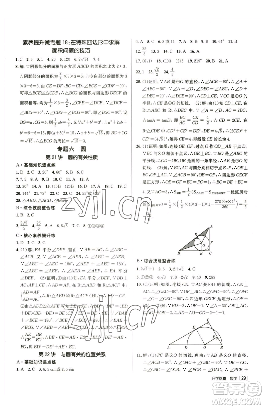 新疆青少年出版社2023升學(xué)錦囊九年級全一冊數(shù)學(xué)青島專版參考答案