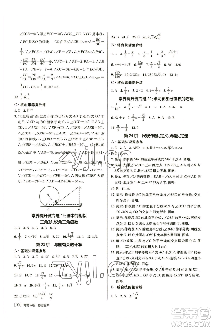 新疆青少年出版社2023升學(xué)錦囊九年級全一冊數(shù)學(xué)青島專版參考答案