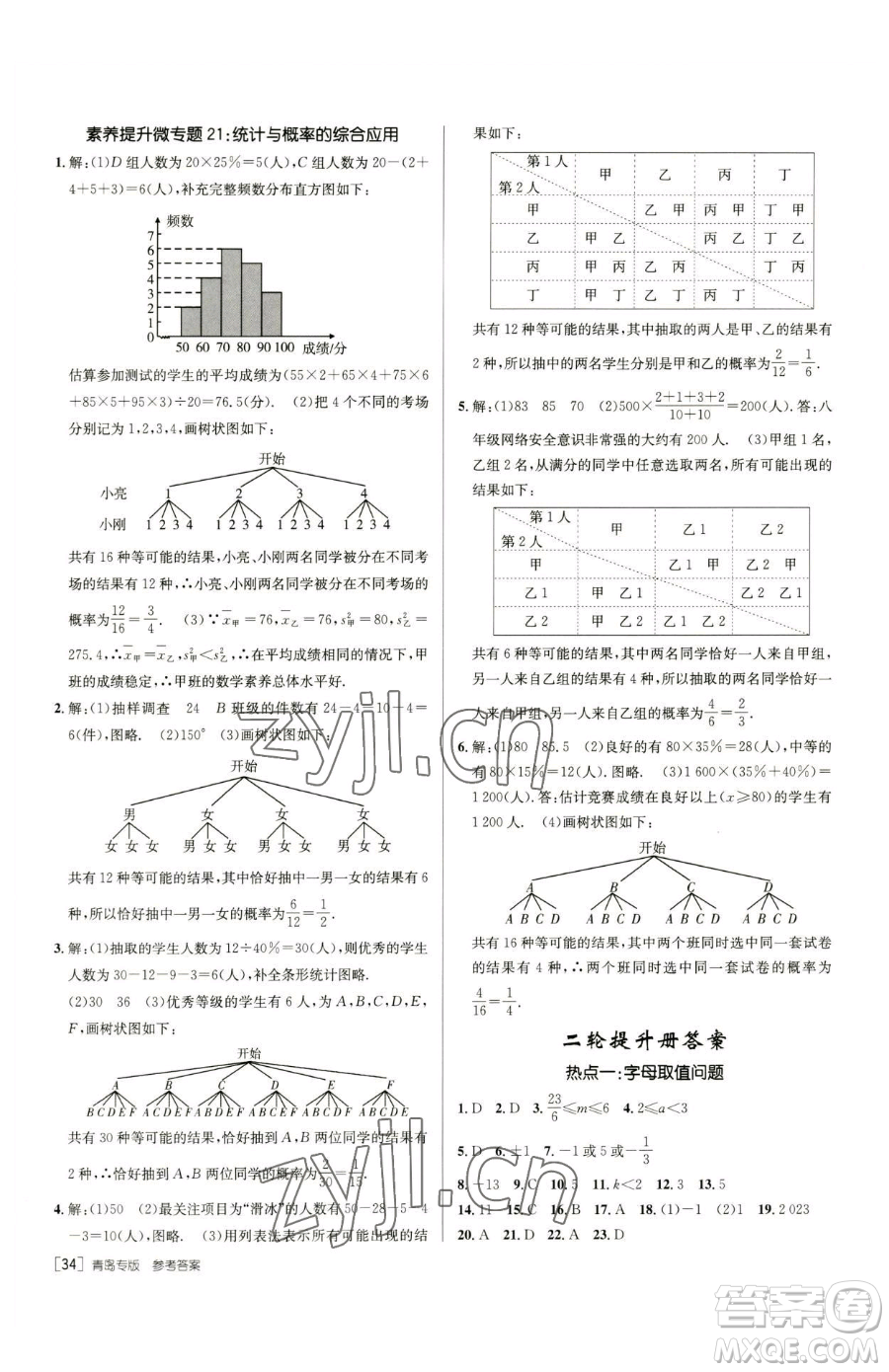 新疆青少年出版社2023升學(xué)錦囊九年級全一冊數(shù)學(xué)青島專版參考答案