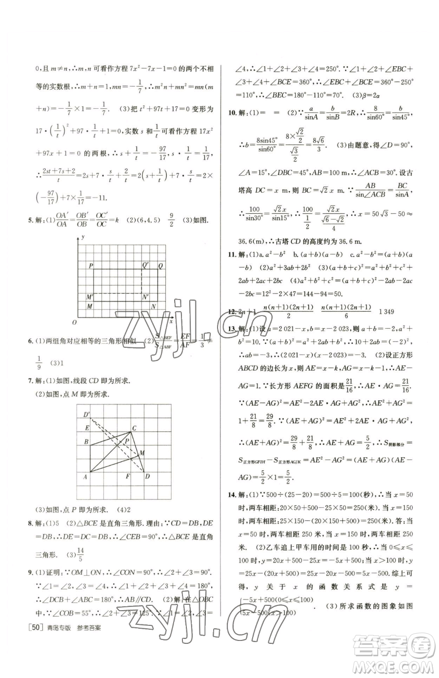 新疆青少年出版社2023升學(xué)錦囊九年級全一冊數(shù)學(xué)青島專版參考答案