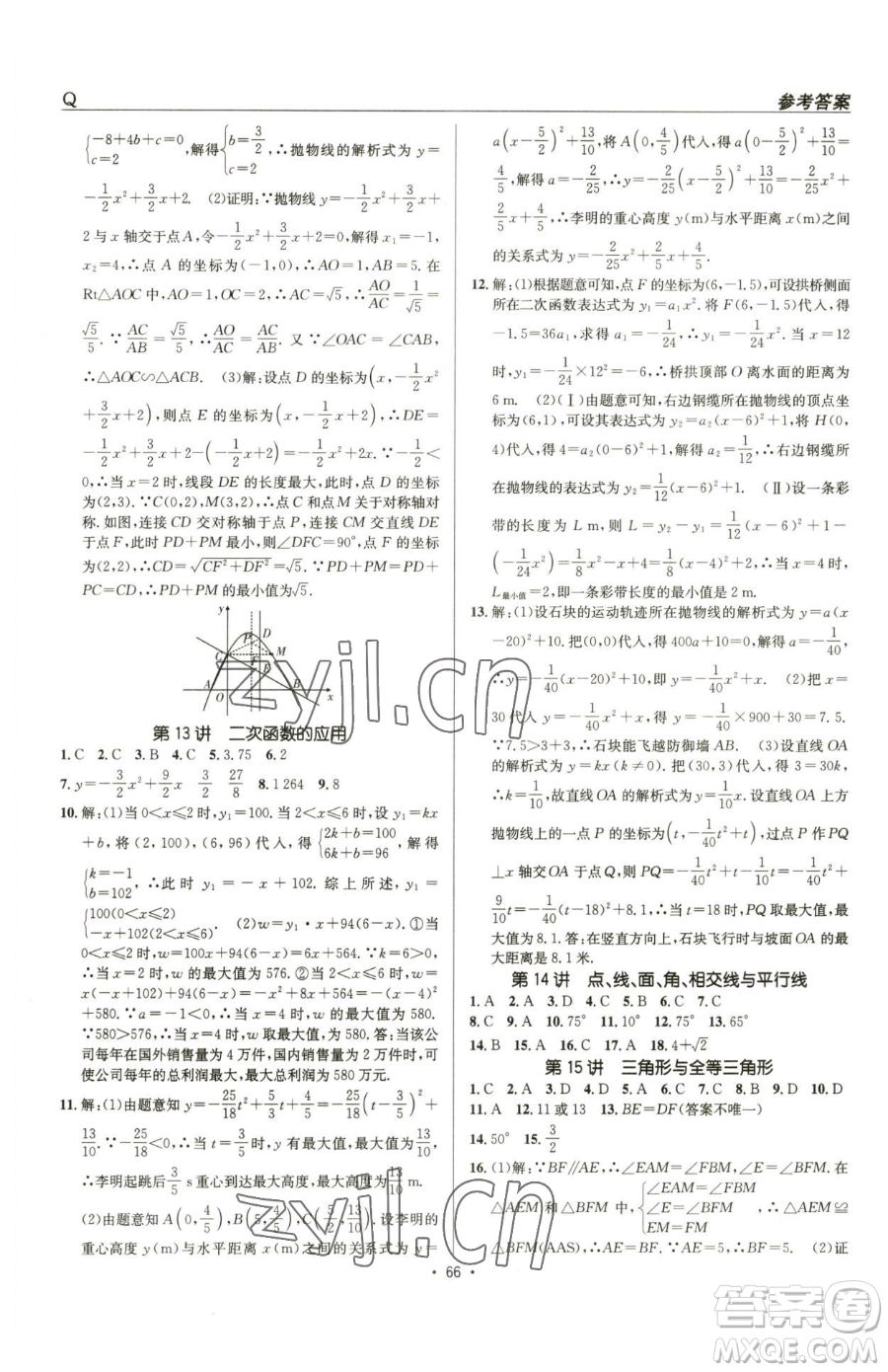 新疆青少年出版社2023升學(xué)錦囊九年級全一冊數(shù)學(xué)青島專版參考答案