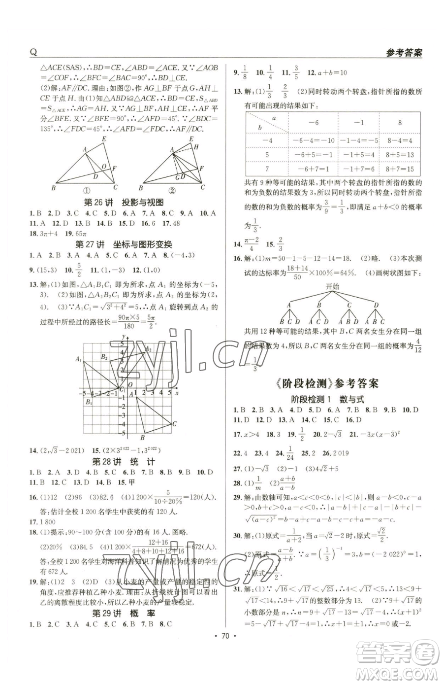 新疆青少年出版社2023升學(xué)錦囊九年級全一冊數(shù)學(xué)青島專版參考答案