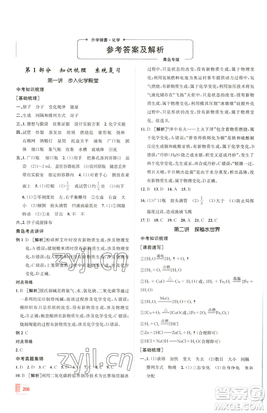 新疆青少年出版社2023升學(xué)錦囊九年級(jí)全一冊(cè)化學(xué)青島專(zhuān)版參考答案
