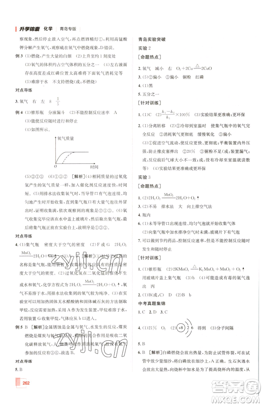 新疆青少年出版社2023升學(xué)錦囊九年級(jí)全一冊(cè)化學(xué)青島專(zhuān)版參考答案