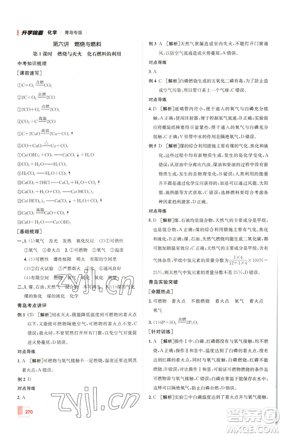新疆青少年出版社2023升學(xué)錦囊九年級(jí)全一冊(cè)化學(xué)青島專(zhuān)版參考答案