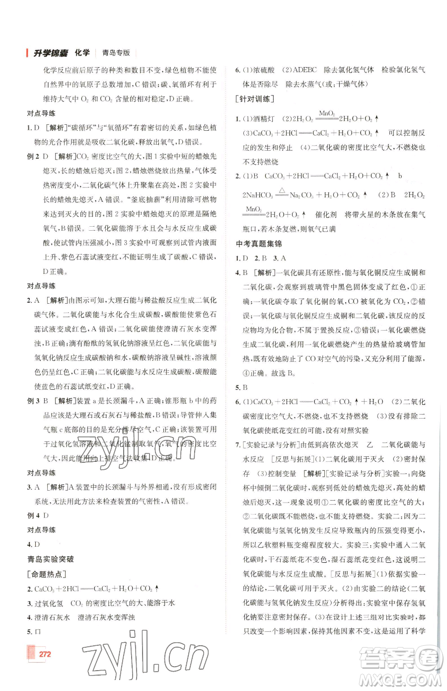 新疆青少年出版社2023升學(xué)錦囊九年級(jí)全一冊(cè)化學(xué)青島專(zhuān)版參考答案