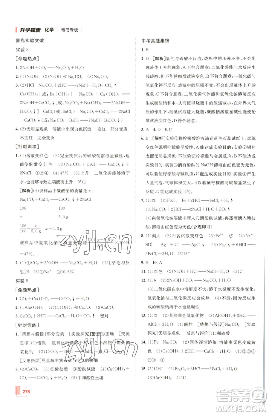 新疆青少年出版社2023升學(xué)錦囊九年級(jí)全一冊(cè)化學(xué)青島專(zhuān)版參考答案