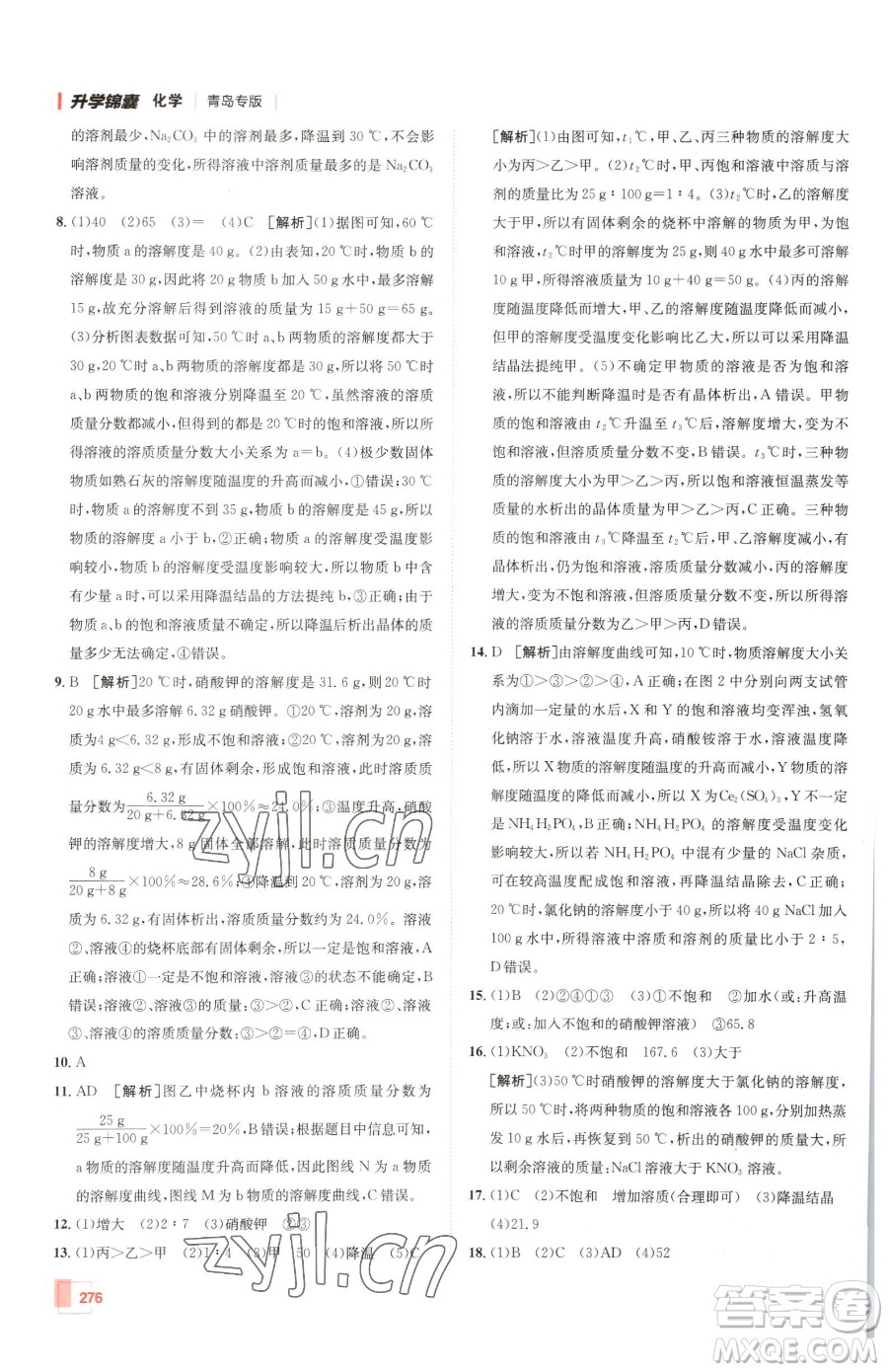 新疆青少年出版社2023升學(xué)錦囊九年級(jí)全一冊(cè)化學(xué)青島專(zhuān)版參考答案