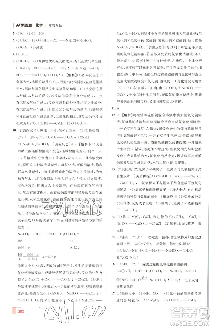 新疆青少年出版社2023升學(xué)錦囊九年級(jí)全一冊(cè)化學(xué)青島專(zhuān)版參考答案