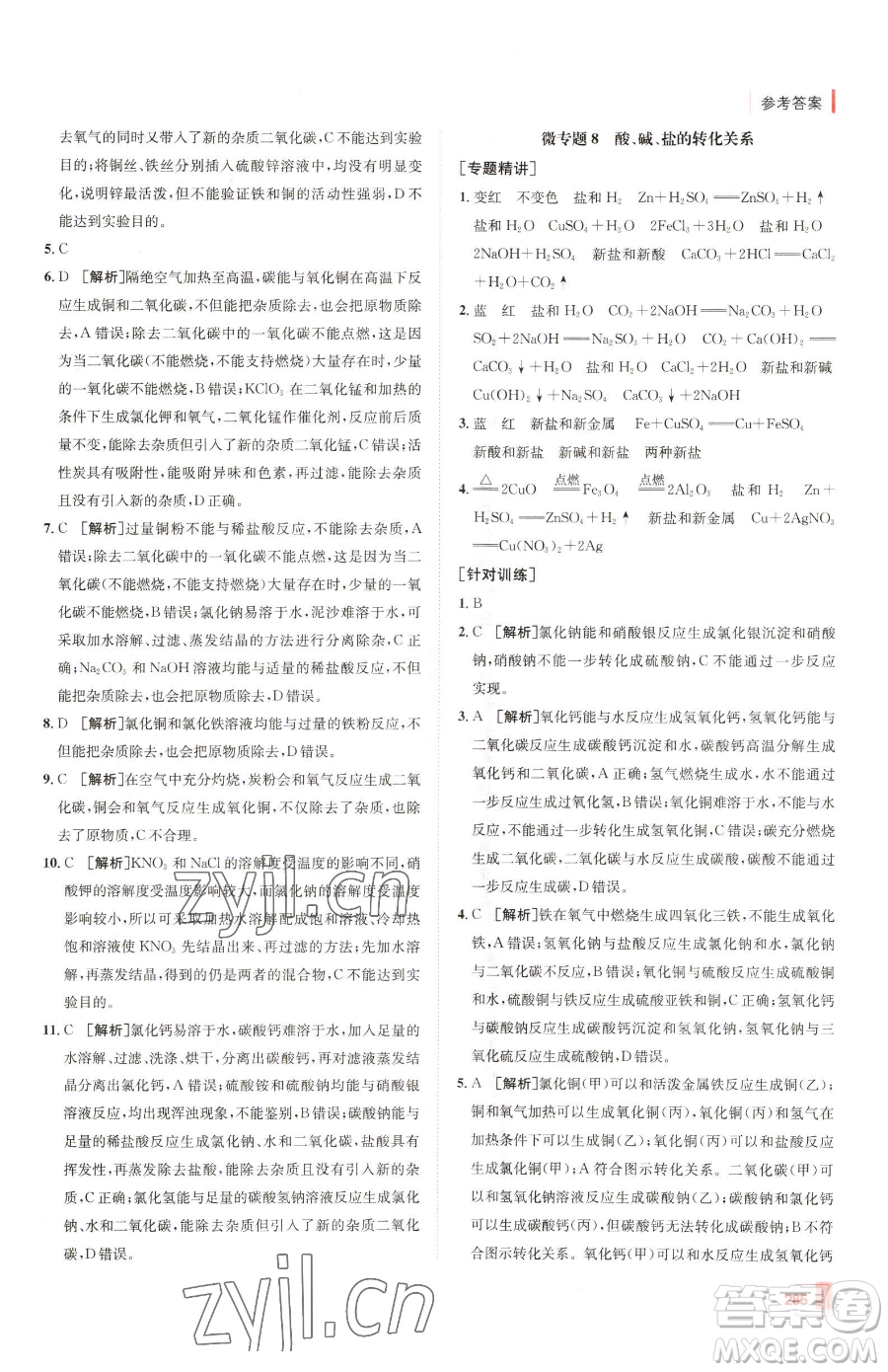 新疆青少年出版社2023升學(xué)錦囊九年級(jí)全一冊(cè)化學(xué)青島專(zhuān)版參考答案