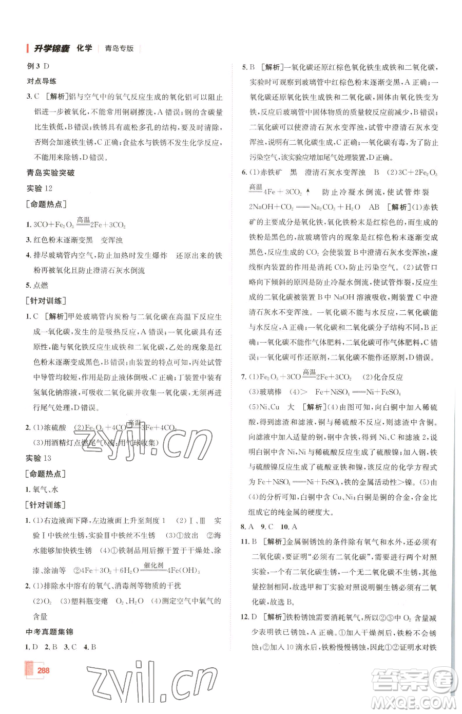 新疆青少年出版社2023升學(xué)錦囊九年級(jí)全一冊(cè)化學(xué)青島專(zhuān)版參考答案