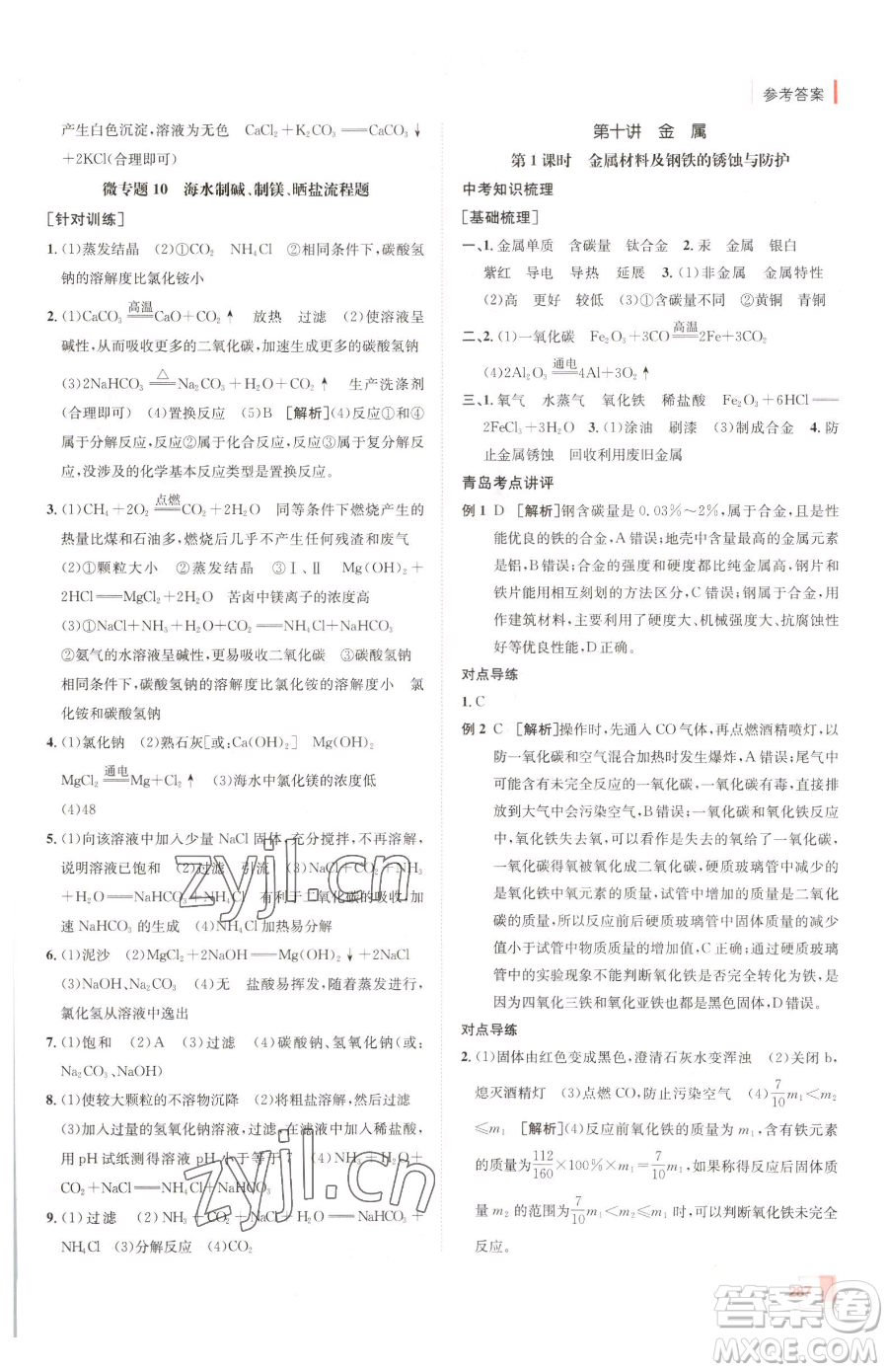 新疆青少年出版社2023升學(xué)錦囊九年級(jí)全一冊(cè)化學(xué)青島專(zhuān)版參考答案