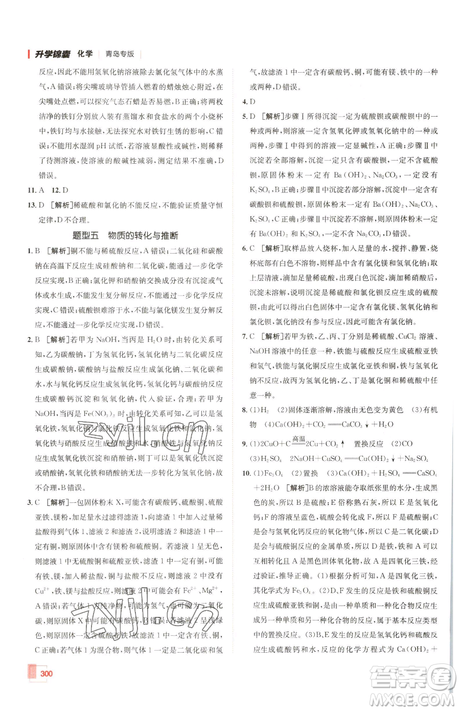 新疆青少年出版社2023升學(xué)錦囊九年級(jí)全一冊(cè)化學(xué)青島專(zhuān)版參考答案