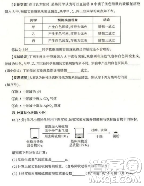 2023陜西中考化學試卷答案