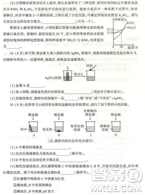 2023陜西中考化學試卷答案