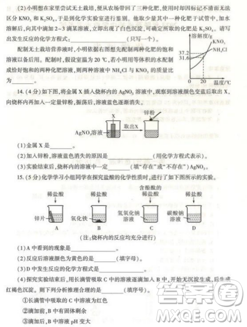 2023陜西中考化學試卷答案