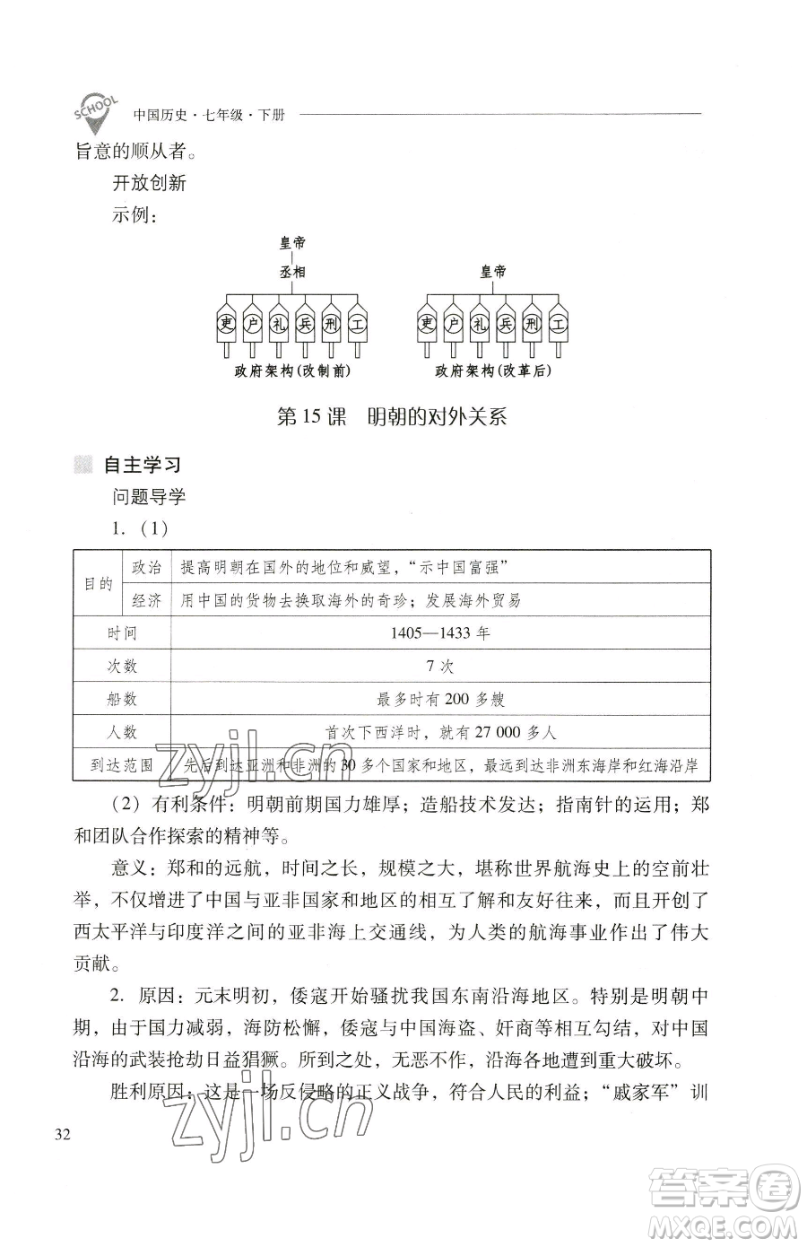 山西教育出版社2023新課程問題解決導(dǎo)學(xué)方案七年級下冊中國歷史人教版參考答案