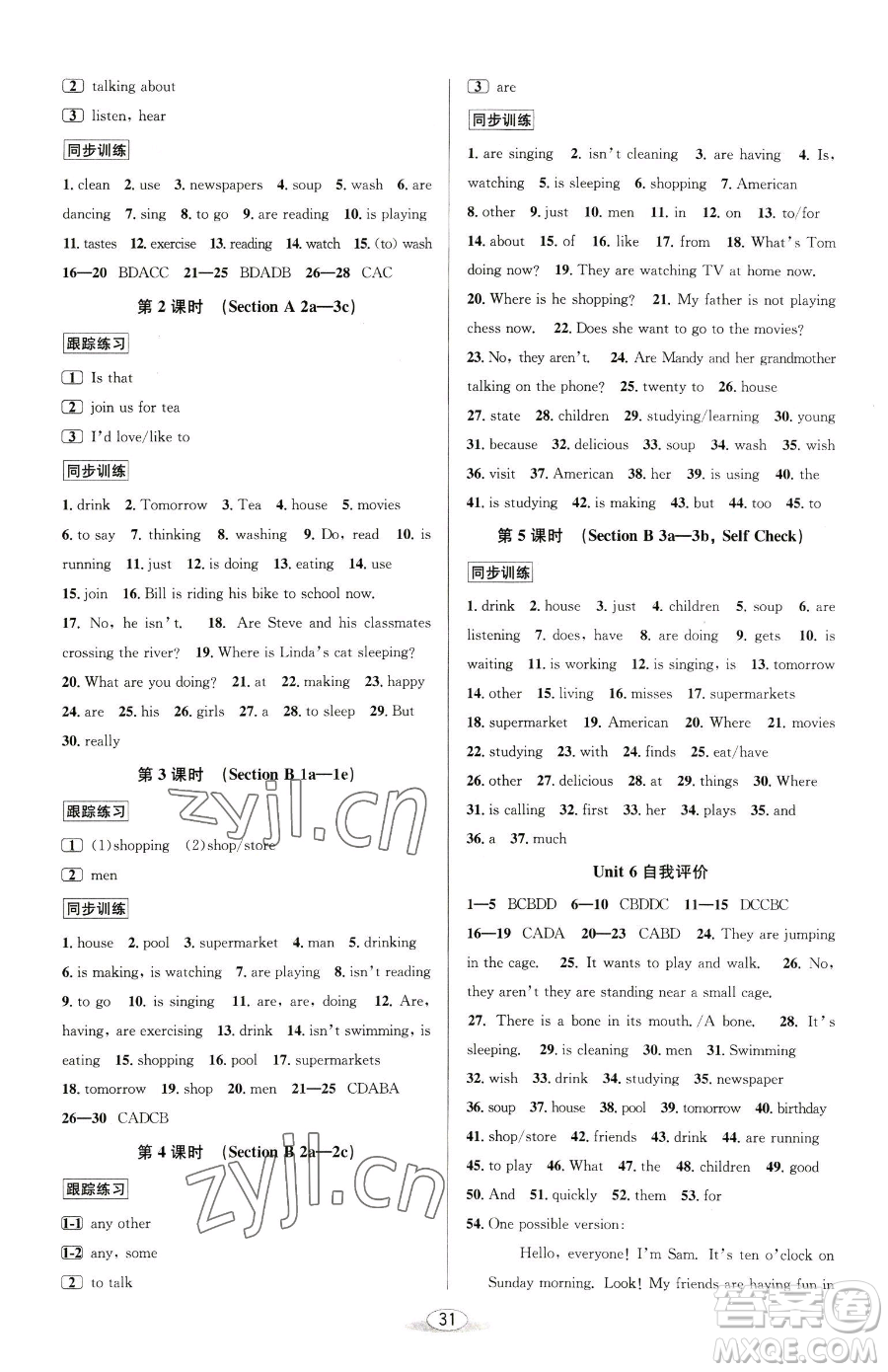 北京教育出版社2023教與學(xué)課程同步講練七年級(jí)下冊(cè)英語(yǔ)人教版參考答案